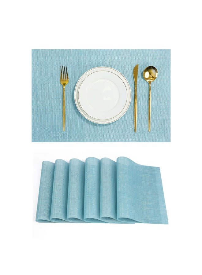 flohar Placemats Set of 6，Non-Slip PVC Weave Table Mats Easy to Clean，Heat Resistant Place Mats for Kitchen Dining Table Decoration Indoor Outdoor，Blue - Image 1