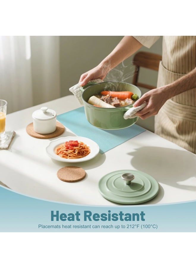flohar Placemats Set of 6，Non-Slip PVC Weave Table Mats Easy to Clean，Heat Resistant Place Mats for Kitchen Dining Table Decoration Indoor Outdoor，Blue - Image 4