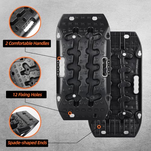 OULEME Recovery Traction Boards, Off-Road Track Traction Mats for Sand, Mud, and Snow - 4WD RV Truck Jeep SUV Traction Pads with Carry Bag (Black) - Image 3