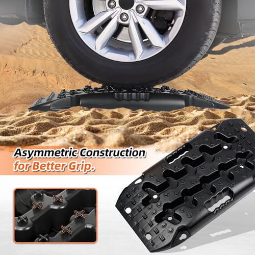 OULEME Recovery Traction Boards, Off-Road Track Traction Mats for Sand, Mud, and Snow - 4WD RV Truck Jeep SUV Traction Pads with Carry Bag (Black) - Image 4