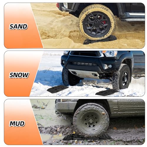 OULEME Recovery Traction Boards, Off-Road Track Traction Mats for Sand, Mud, and Snow - 4WD RV Truck Jeep SUV Traction Pads with Carry Bag (Black) - Image 5