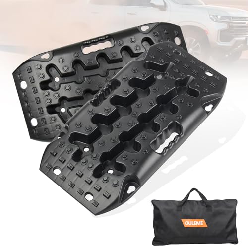 OULEME Recovery Traction Boards, Off-Road Track Traction Mats for Sand, Mud, and Snow - 4WD RV Truck Jeep SUV Traction Pads with Carry Bag (Black) - Image 1