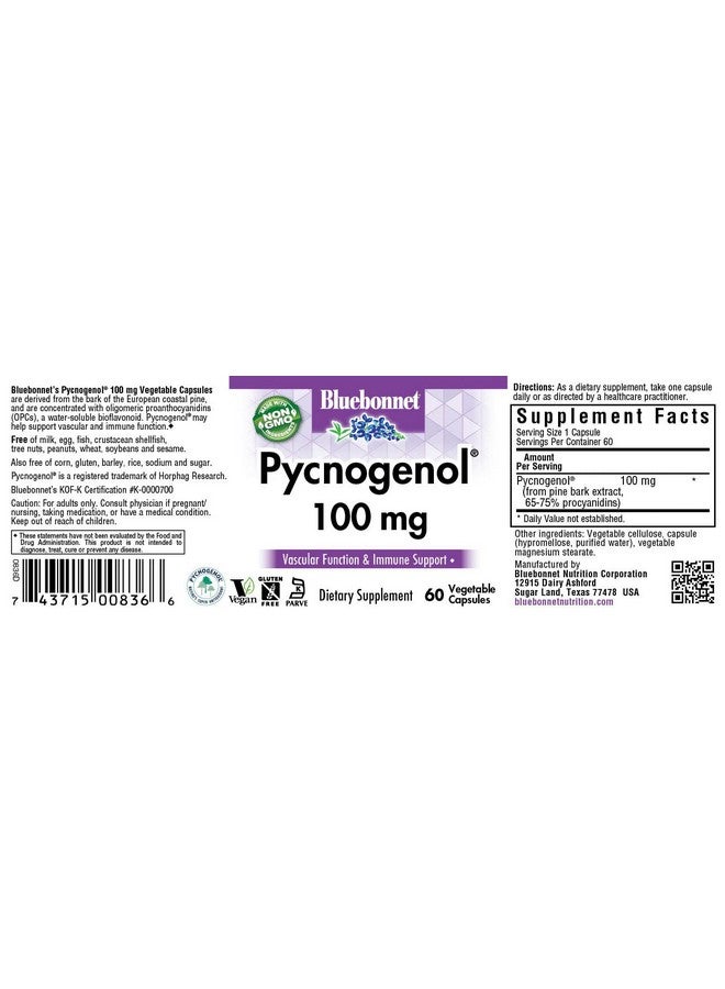 BlueBonnet Pycnogenol Vegetarian Capsules, 100 mg, 60 Count (743715008366) - Image 2
