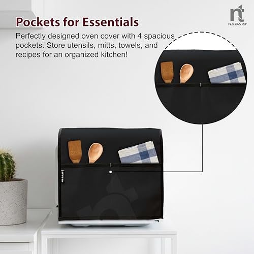 NABAAT Premium Microwave Oven Cover for Kitchen Decor Durable Dustproof Waterproof Modern Design with 4 Side Pockets for Kitchen Accessories - Black (100 x 35cm) - Image 4