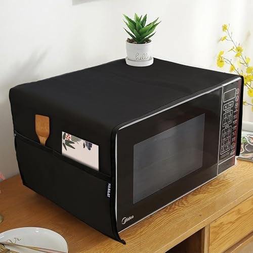 NABAAT Premium Microwave Oven Cover for Kitchen Decor Durable Dustproof Waterproof Modern Design with 4 Side Pockets for Kitchen Accessories - Black (100 x 35cm) - Image 1