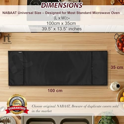 NABAAT Premium Microwave Oven Cover for Kitchen Decor Durable Dustproof Waterproof Modern Design with 4 Side Pockets for Kitchen Accessories - Black (100 x 35cm) - Image 3