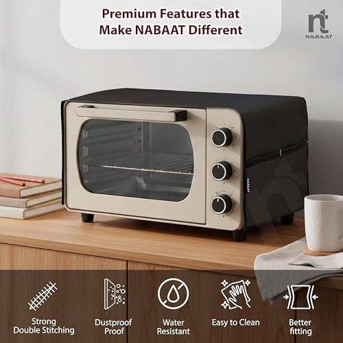 NABAAT Premium Microwave Oven Cover for Kitchen Decor Durable Dustproof Waterproof Modern Design with 4 Side Pockets for Kitchen Accessories - Black (100 x 35cm) - Image 5