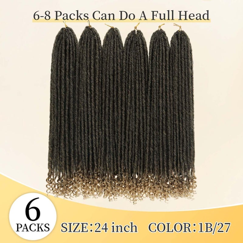 MODERN QUEEN 6 Packs Goddess Locs Crochet Hair, 24 Inch Straight Faux Locs Crochet Braids, Pre-Looped Curly Soft Synthetic Ombre Braiding Hair Extensions for Black Women(24 Inch, 6 Packs, 1B/27#) - Image 2