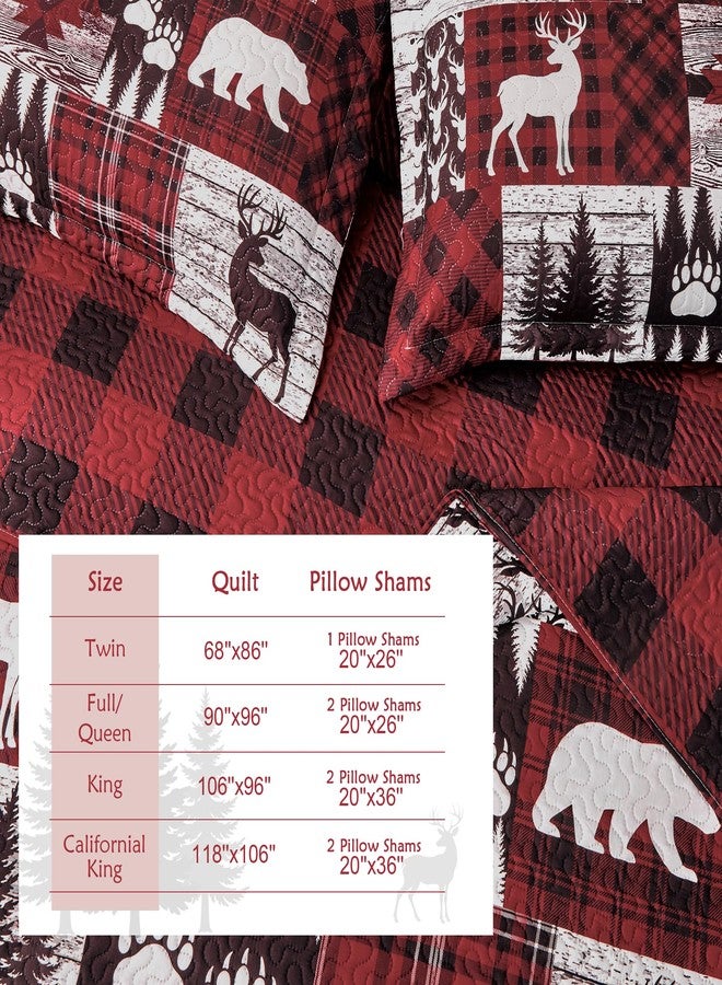 Tritard طقم لحاف مكون من 3 قطع، مقاس كينج، بنمط ريفي لعيد الميلاد، قابل للعكس، مصنوع من الألياف الدقيقة الناعمة والخفيفة الوزن، يتضمن غطاء سرير ريفي مع غطاءين للوسائد، مناسب لجميع الفصول، مقاس 106 × 96 بوصة، لون أحمر - Image 5