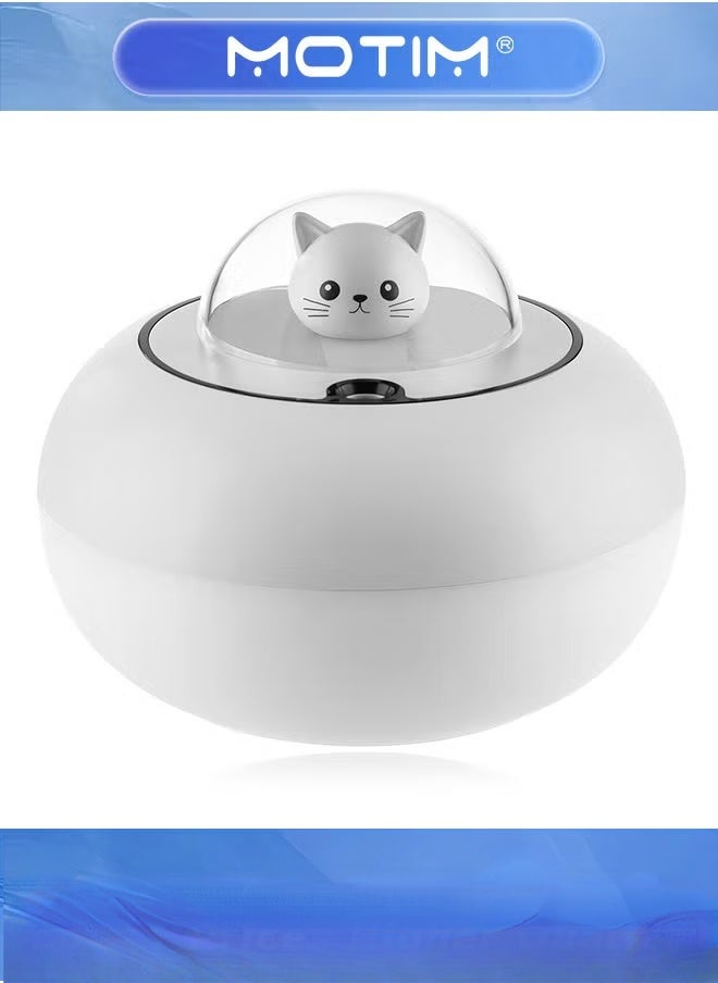موتيم جهاز ترطيب الهواء USB بأضواء LED ذات 7 ألوان، مرطب هواء قط لطيف بالموجات فوق الصوتية بأداء عالٍ للمنزل والمكتب أبيض  - Image 1