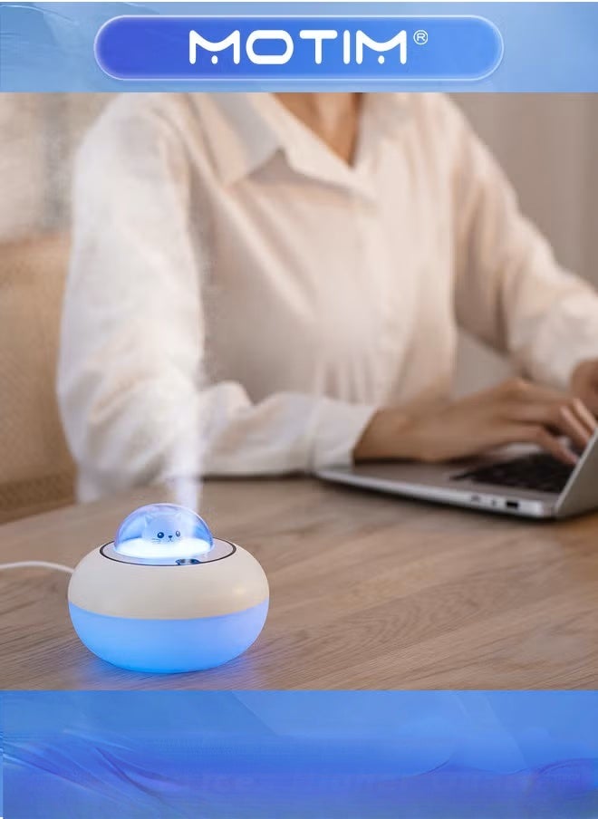 موتيم جهاز ترطيب الهواء USB بأضواء LED ذات 7 ألوان، مرطب هواء قط لطيف بالموجات فوق الصوتية بأداء عالٍ للمنزل والمكتب أبيض  - Image 2