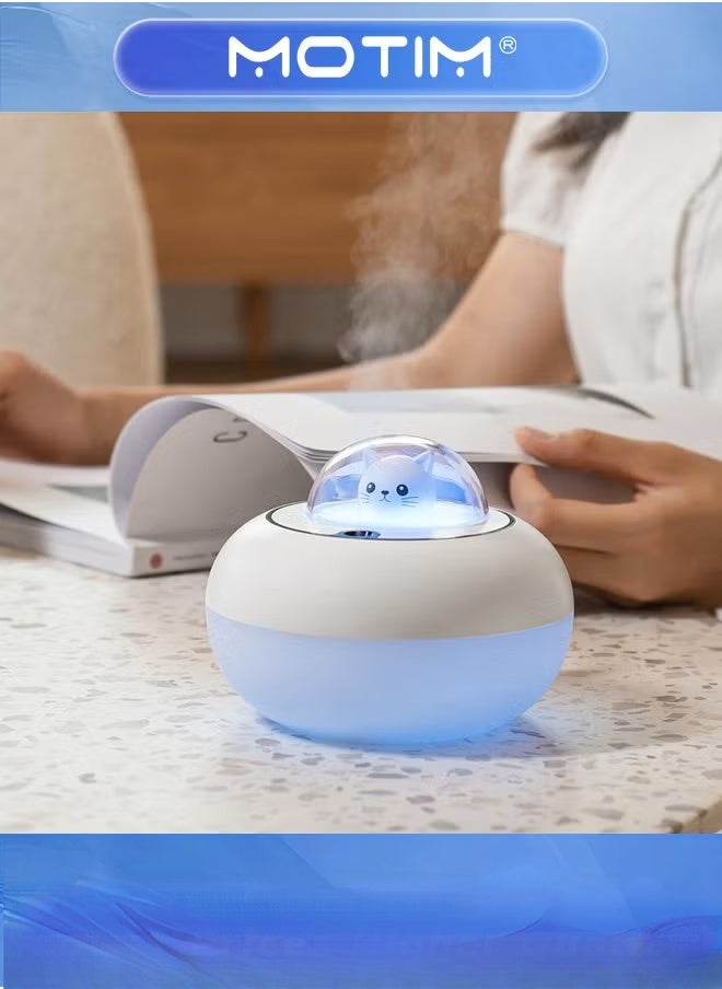 موتيم جهاز ترطيب الهواء USB بأضواء LED ذات 7 ألوان، مرطب هواء قط لطيف بالموجات فوق الصوتية بأداء عالٍ للمنزل والمكتب أبيض  - Image 4