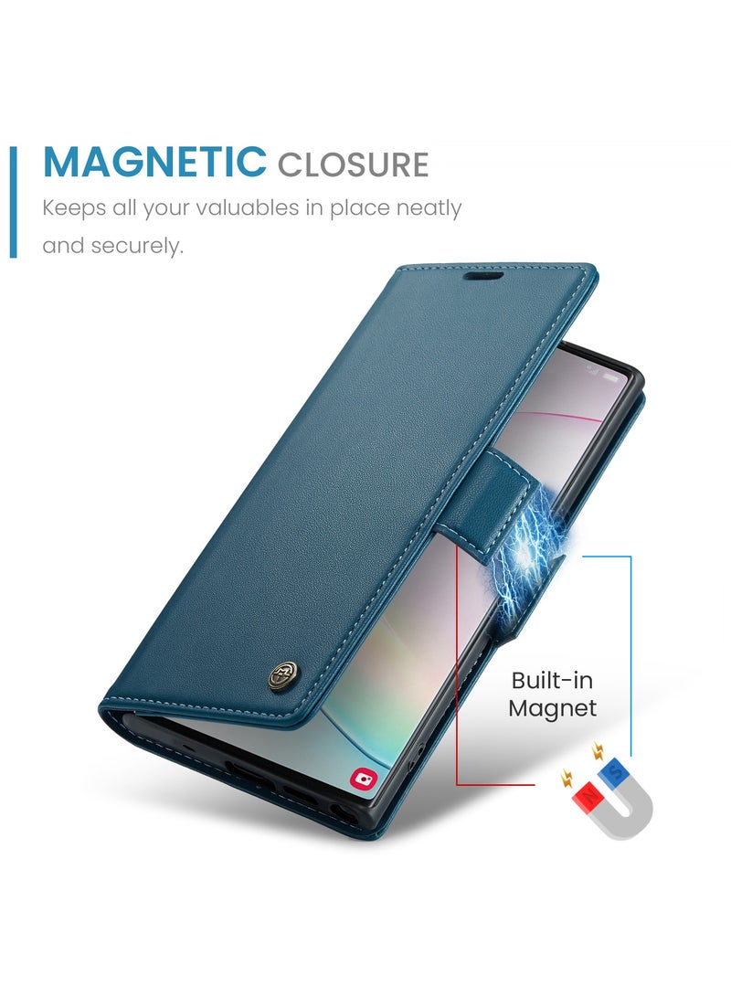 غطاء واقي جلدي متوافق مع سامسونج جالاكسي نوت 10 بلس ، أزرق - Image 3