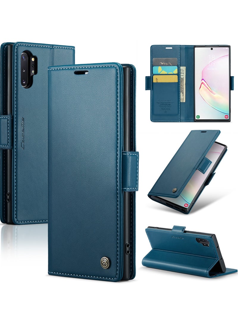 غطاء واقي جلدي متوافق مع سامسونج جالاكسي نوت 10 بلس ، أزرق - Image 1