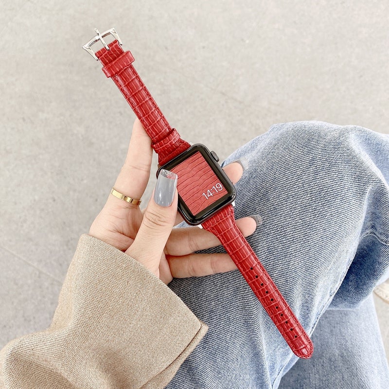 CHOiCE Crocodile Texture Leather Watch Band For Watch Series 9&8&7 41mm / SE 3&SE 2&6&SE&5&4 40mm / 3&2&1 38mm(Red) - Image 1