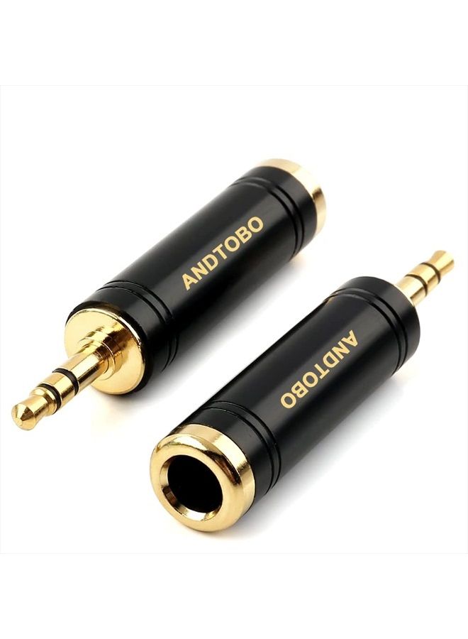 ANDTOBO 1/4'' to 3.5mm Stereo Pure Copper Headphone Adapter,3.5mm(1/8'') Plug Male to 6.35mm (1/4'') Jack Female Stereo Adapter for Headphone, Amp Adapte, Black 2-Pack - Image 1
