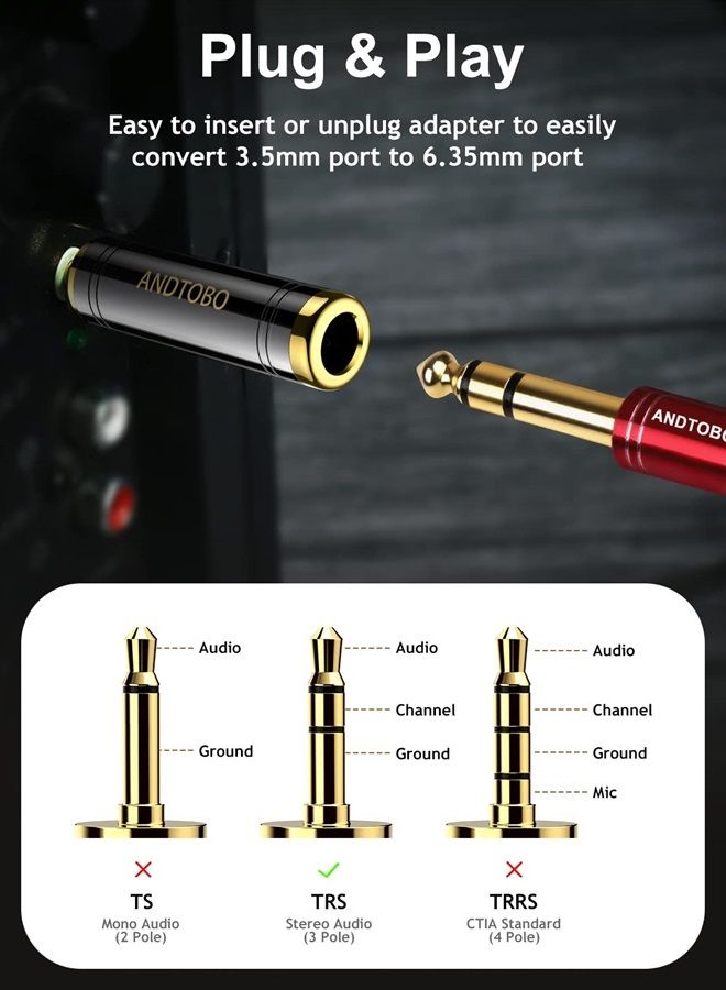 ANDTOBO 1/4'' to 3.5mm Stereo Pure Copper Headphone Adapter,3.5mm(1/8'') Plug Male to 6.35mm (1/4'') Jack Female Stereo Adapter for Headphone, Amp Adapte, Black 2-Pack - Image 4