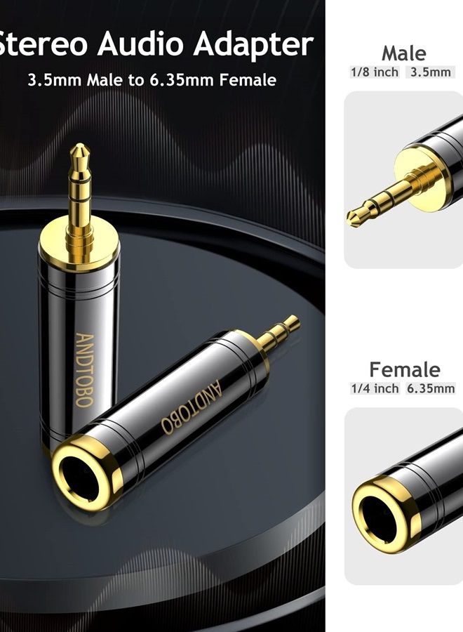 ANDTOBO 1/4'' to 3.5mm Stereo Pure Copper Headphone Adapter,3.5mm(1/8'') Plug Male to 6.35mm (1/4'') Jack Female Stereo Adapter for Headphone, Amp Adapte, Black 2-Pack - Image 2