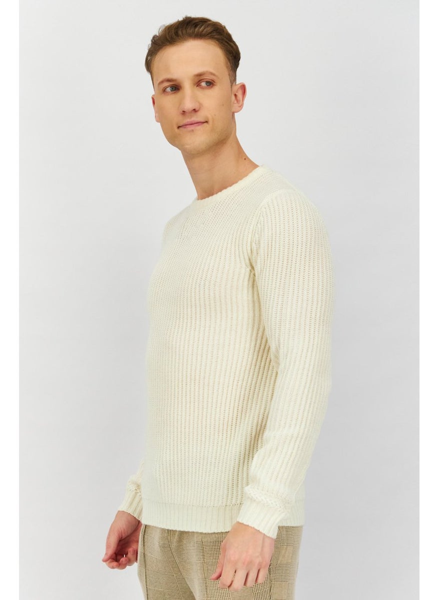 Sorbino Men Crew Neck Plain Sweater, Off White  - Image 3