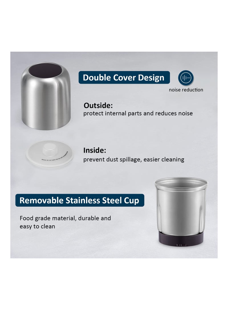 SYOSI Coffee Grinder, Spice Grinder, Electric Herb Grinder with Large Size 200g Removable Cup,  Fast Espresso Grinder with 304 Stainless Steel Removable Bowl for Spices, Pollen, Herb, Seeds, Bean - Image 4