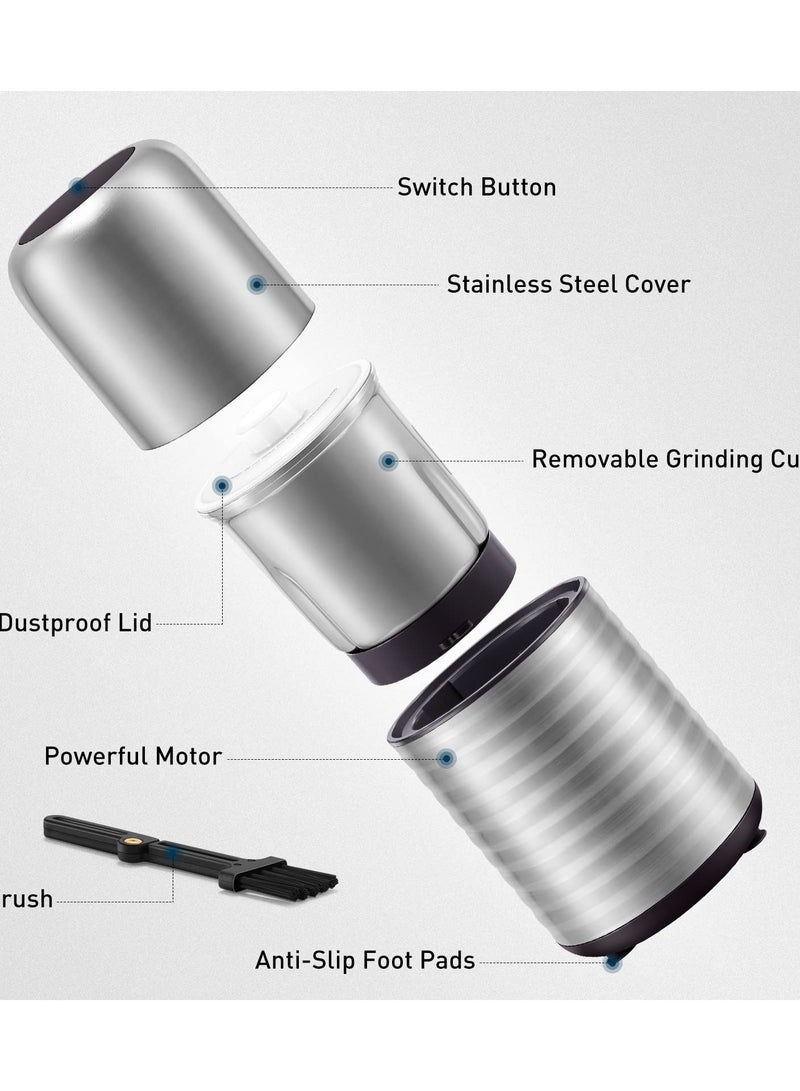 SYOSI Coffee Grinder, Spice Grinder, Electric Herb Grinder with Large Size 200g Removable Cup,  Fast Espresso Grinder with 304 Stainless Steel Removable Bowl for Spices, Pollen, Herb, Seeds, Bean - Image 3