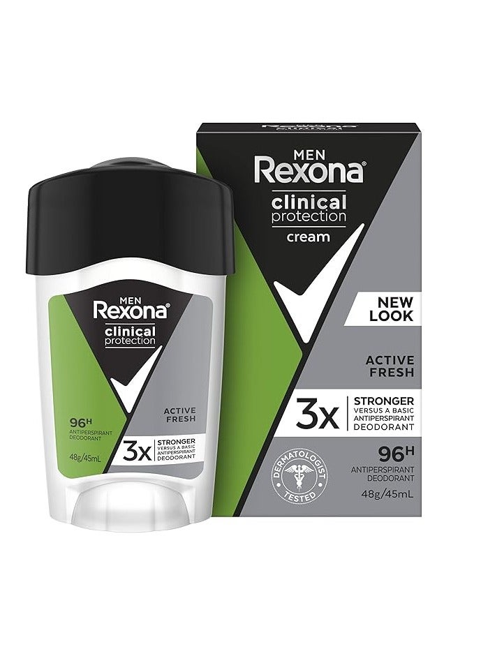 Rexona Rexona for Men Clinical Protection Antiperspirant Deodorant Cream Active Fresh- 45Ml  - Image 2