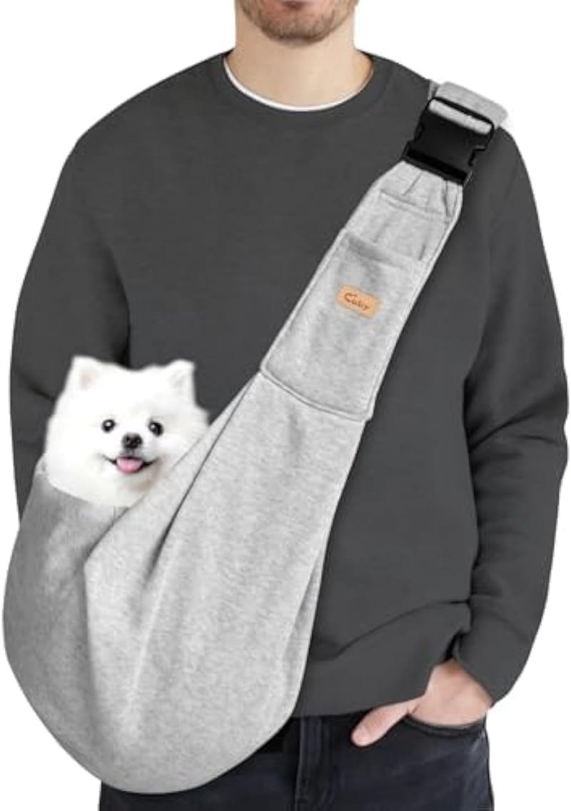 CUBY Puppy Dog Carrier, Pet Dog Sling Carrier for Small Medium Dogs Hands-free Sling Cat Carrier Comfortable Widen Shoulder Strap Double-sided Pouch Shoulder (Carabiner Grey, Adjustable) - Image 1