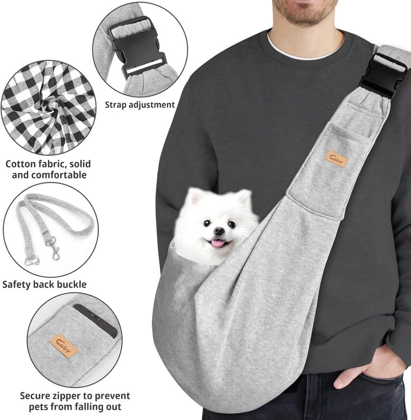 CUBY Puppy Dog Carrier, Pet Dog Sling Carrier for Small Medium Dogs Hands-free Sling Cat Carrier Comfortable Widen Shoulder Strap Double-sided Pouch Shoulder (Carabiner Grey, Adjustable) - Image 2