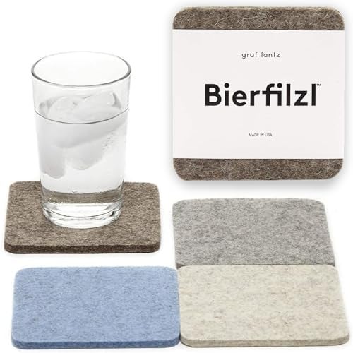Graf Lantz - Bierfilzl Merino Wool Square Coasters Set of 4 - Cobblestone (4"x4"x5mm) - Absorbs 30% Weight, Natural German Wool - Heat Resistant, Sustainable, Reusable - Home Decor, Coffee Table Decor - Image 1