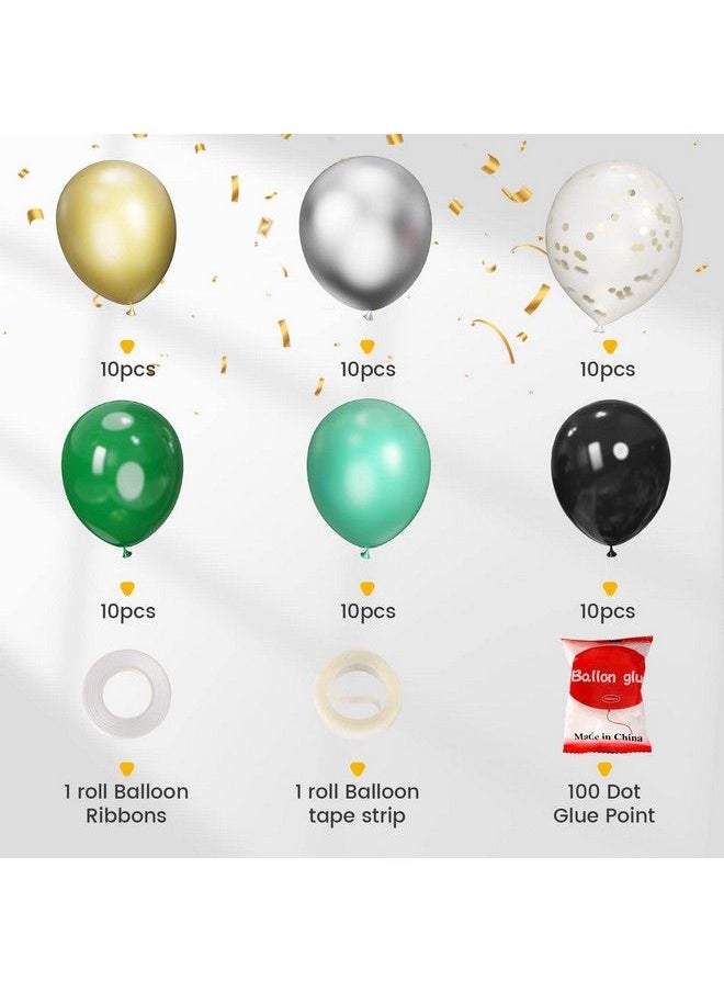 GAGAKU - 60Pcs Green Gold Silver Black Party Balloons Garland Arch Kitgagaku 12 Inches Chrome Metallic Helium Dark Green Balloons With Latex Gold Confetti Balloons For Wedding Baby Shower Party Decorations - Image 1