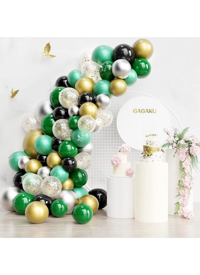 GAGAKU - 60Pcs Green Gold Silver Black Party Balloons Garland Arch Kitgagaku 12 Inches Chrome Metallic Helium Dark Green Balloons With Latex Gold Confetti Balloons For Wedding Baby Shower Party Decorations - Image 1