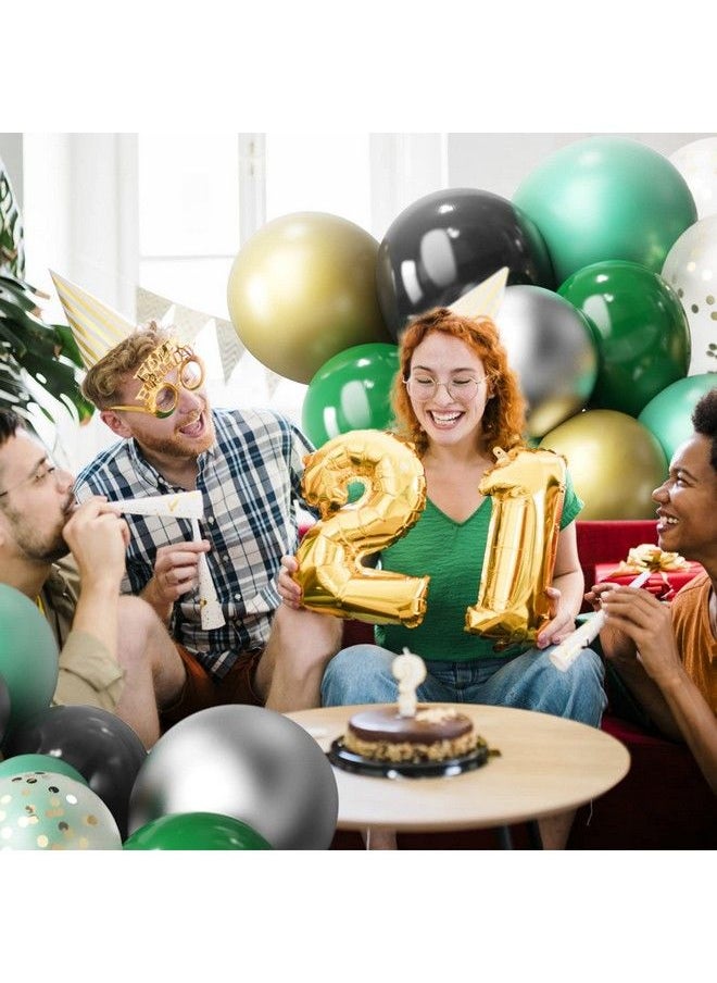 GAGAKU - 60Pcs Green Gold Silver Black Party Balloons Garland Arch Kitgagaku 12 Inches Chrome Metallic Helium Dark Green Balloons With Latex Gold Confetti Balloons For Wedding Baby Shower Party Decorations - Image 1