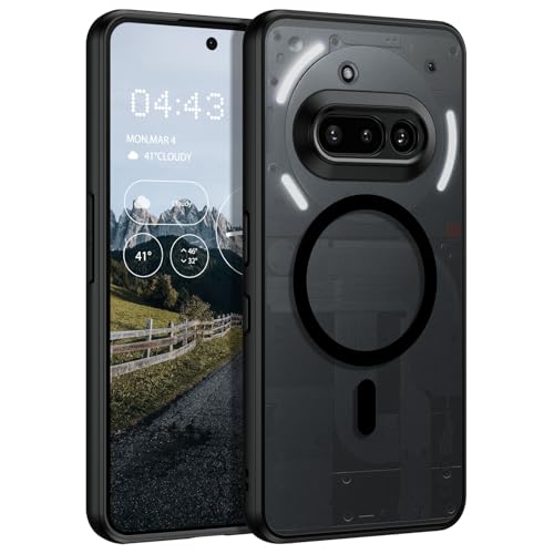 GUAGUA Polycarbonate For Nothing Phone 3A Case, [Compatible With Magsafe] Magnetic Anti-Scratch Translucent Matte Back Slim Shockproof Case Phone Cover,Black - Image 1