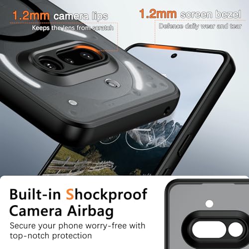 GUAGUA Polycarbonate For Nothing Phone 3A Case, [Compatible With Magsafe] Magnetic Anti-Scratch Translucent Matte Back Slim Shockproof Case Phone Cover,Black - Image 4