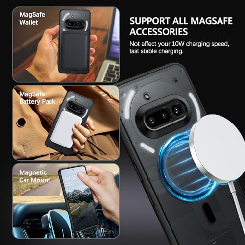 GUAGUA Polycarbonate For Nothing Phone 3A Case, [Compatible With Magsafe] Magnetic Anti-Scratch Translucent Matte Back Slim Shockproof Case Phone Cover,Black - Image 2