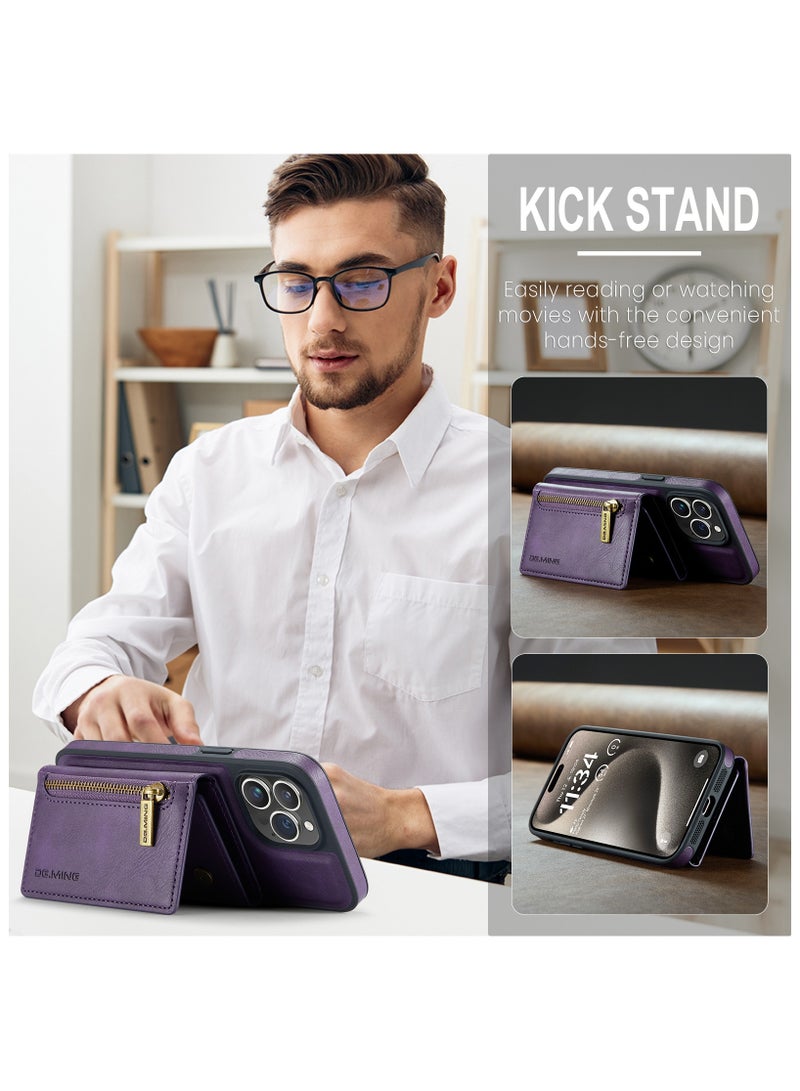 ديجمينغ كيس مي جراب جلد مع محفظة مغناطيسية متوافق مع هاتف ايفون 15 برو - بنفسجي - Image 2