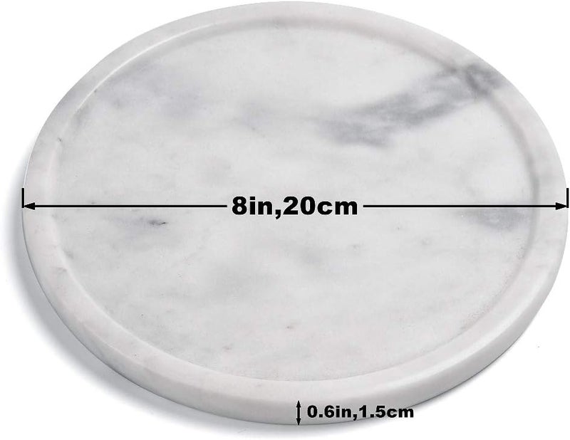 Moreast Natural Grey Marble Tray, Decorative Real Stone Round Tray, Genuine Marble Tray for Bathroom, Kitchen, Dresser, Vanity, Holding Jewelry, Perfume, Shampoo, 8" - Image 4