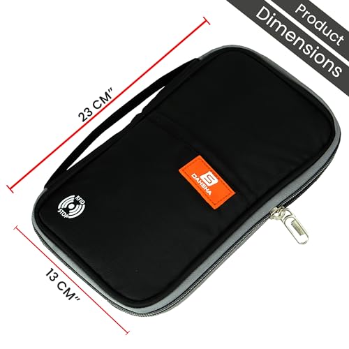 DAHSHA RFID Blocking Travel Family Passport Organizer Wallet for 8 Passports, Nylon Travel Document Holder for Credit/Debit Cards, Men & Women (Black - 23 x 3 x 13 cm) - Image 2