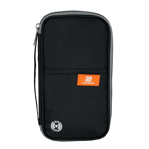 DAHSHA RFID Blocking Travel Family Passport Organizer Wallet for 8 Passports, Nylon Travel Document Holder for Credit/Debit Cards, Men & Women (Black - 23 x 3 x 13 cm) - Image 1