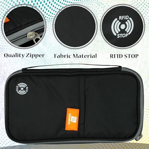 DAHSHA RFID Blocking Travel Family Passport Organizer Wallet for 8 Passports, Nylon Travel Document Holder for Credit/Debit Cards, Men & Women (Black - 23 x 3 x 13 cm) - Image 3