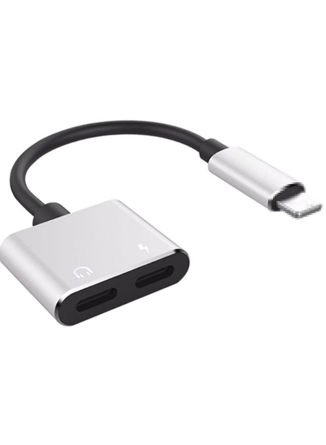 CF Aluminum Alloy Case - Suitable for iPhone X, iPhone 14, Xr, Xs, Dual Lightning Headphone Audio Adapter Cable, iOS 14 Audio Charging 2-in-1 Converter Extender (No Power Required), Charging Audio Sync Connector (Silver and Black) - Image 1