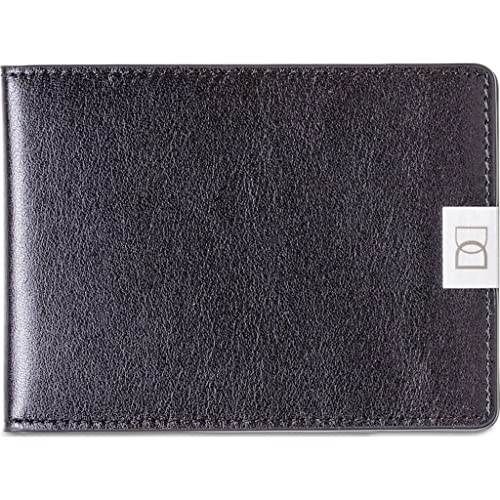 DUN Slim Minimalist Bifold Wallet with Coin Pocket, Luxury Genuine Leather, Holds up to 4 Cards & 10 Bills, Handmade in Europe - Black & Silver - Image 1