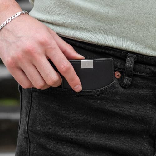 DUN Slim Minimalist Bifold Wallet with Coin Pocket, Luxury Genuine Leather, Holds up to 4 Cards & 10 Bills, Handmade in Europe - Black & Silver - Image 2