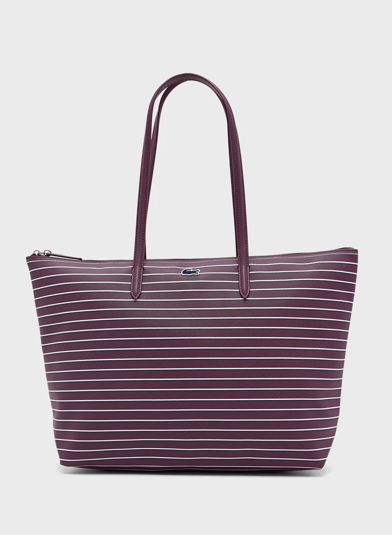لاكوست Logo Striped Tote Bag