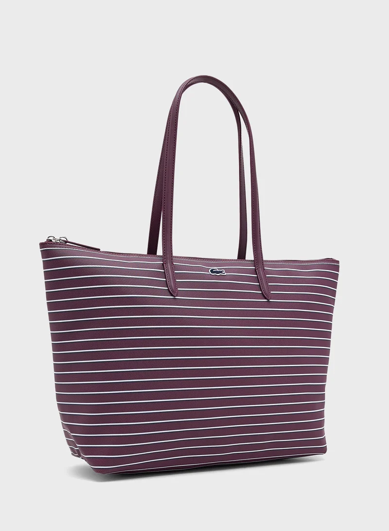LACOSTE Logo Striped Tote Bag