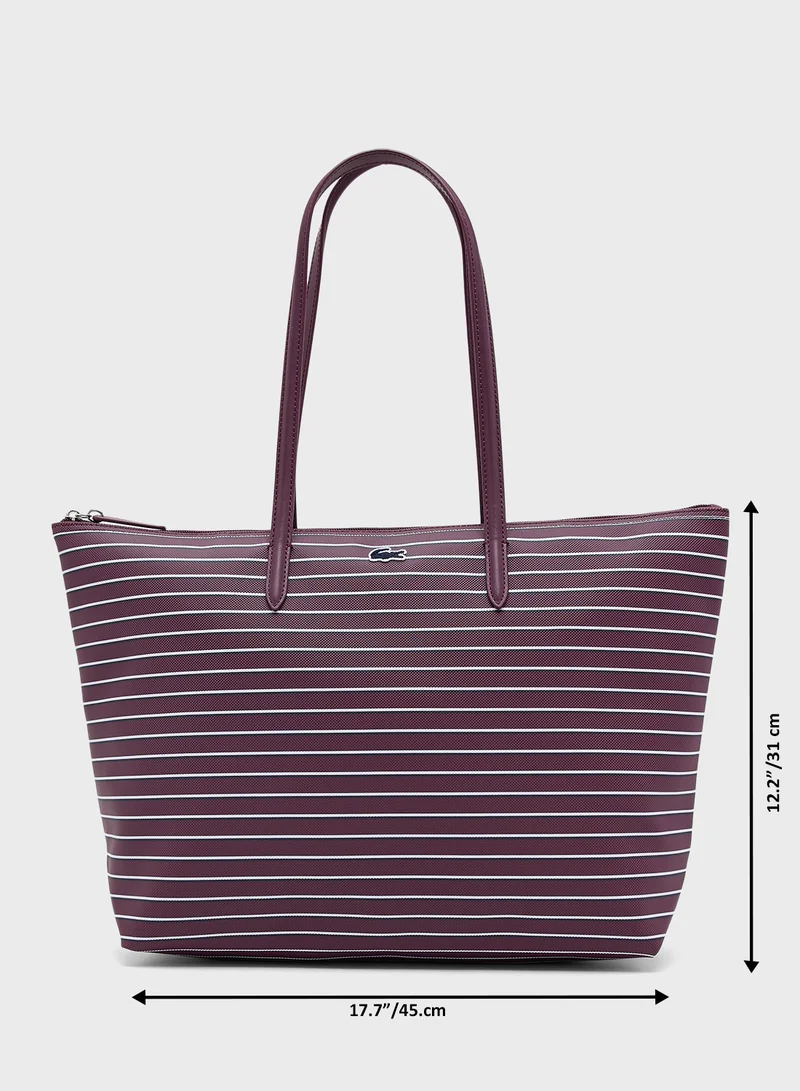 LACOSTE Logo Striped Tote Bag