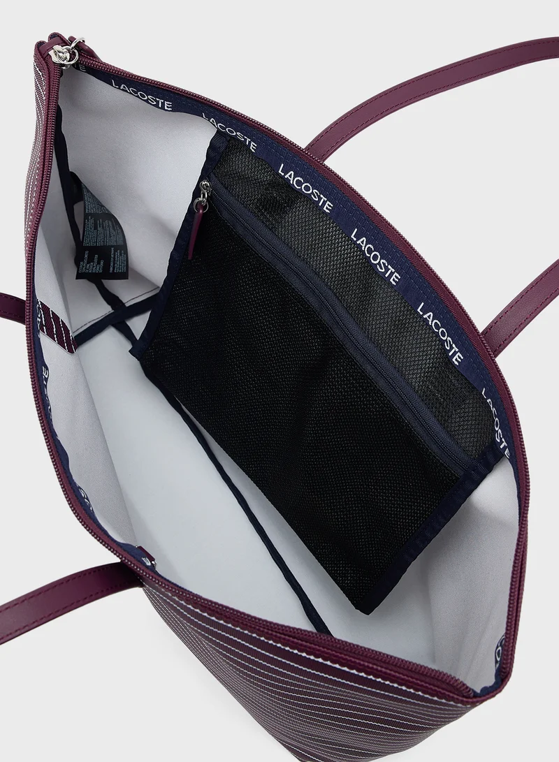LACOSTE Logo Striped Tote Bag