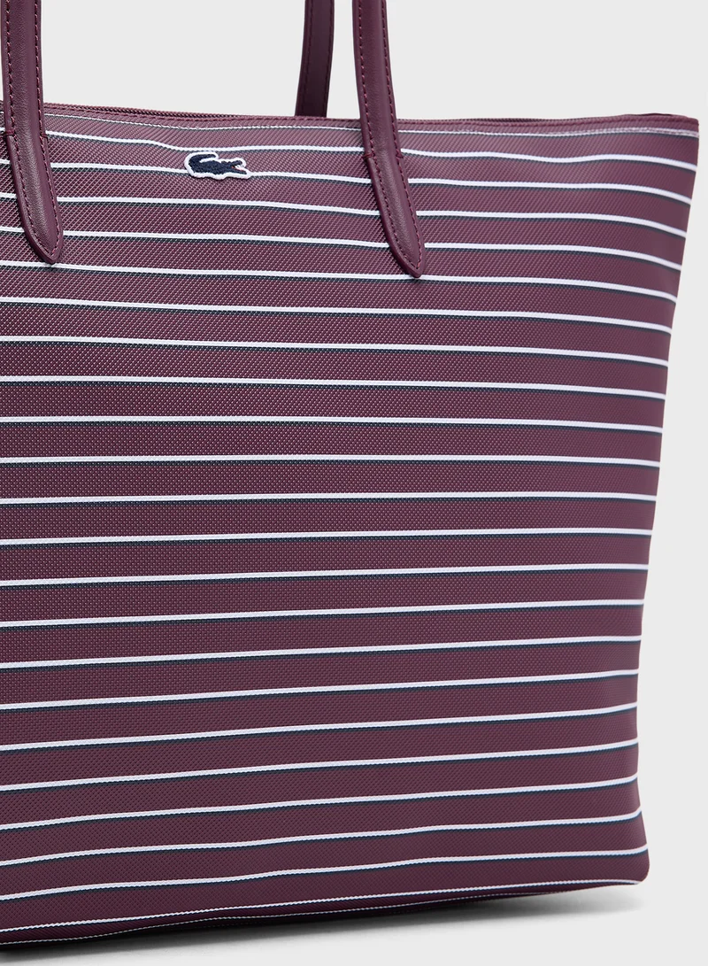 LACOSTE Logo Striped Tote Bag