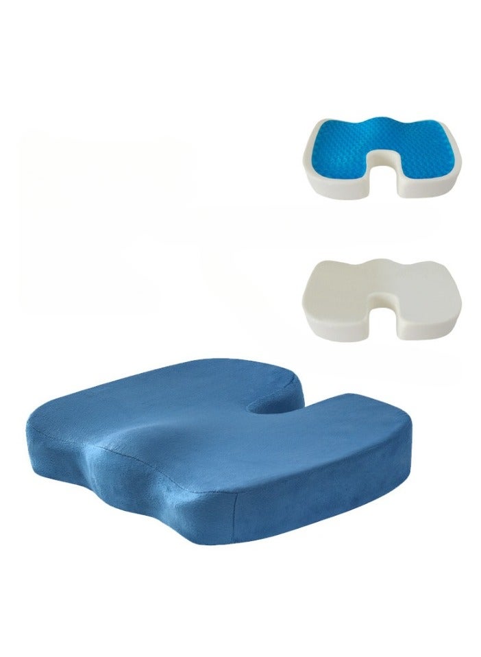AROAQ Seat Cushion, Orthopedic Chair Pad Pain Relief Memory Foam Cushion,  Ergonomic U Shape Design Non-slip Cooling Gel Pad Seat Cushion, For Back Pain Relief, Tailbone Support,(Soft Velvet Sapphire Blue)  - Image 1