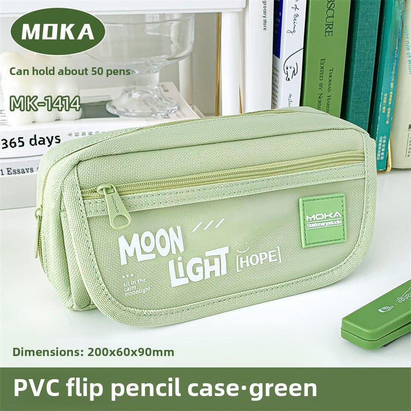 Large Capacity Canvas Pencil Case for Students Green/large capacity three-layer flip cover/can hold 50 pens